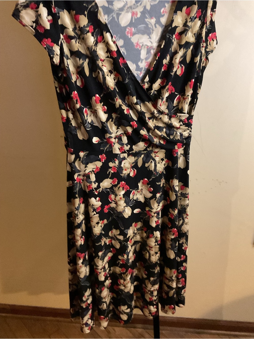 Van Heusen Black Floral Midi Dress with Cream & Pink Blooms